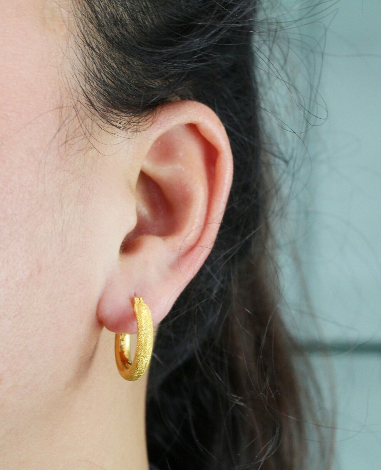 18k Yellow Gold Hoops Sand Brush Finish Earrings 8.09grs