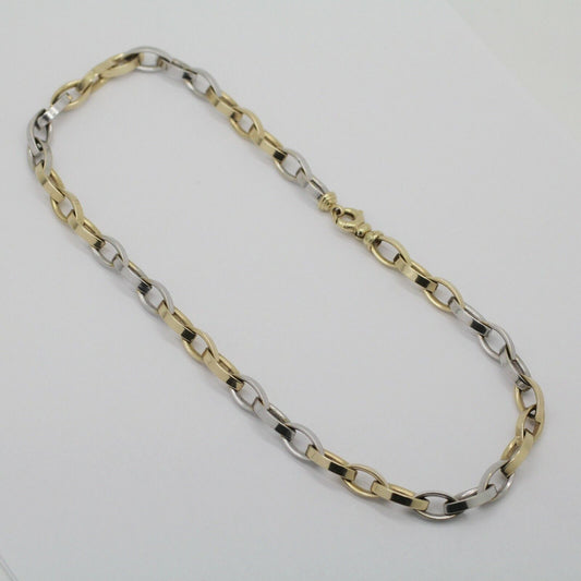 14k 2-Tone Yellow & White Gold Chain Rolo Oval Big Links Necklace 18inch