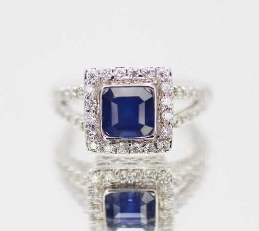 1.26ct Asscher Cut Blue Sapphire With Diamonds 0.50ctw 6us
