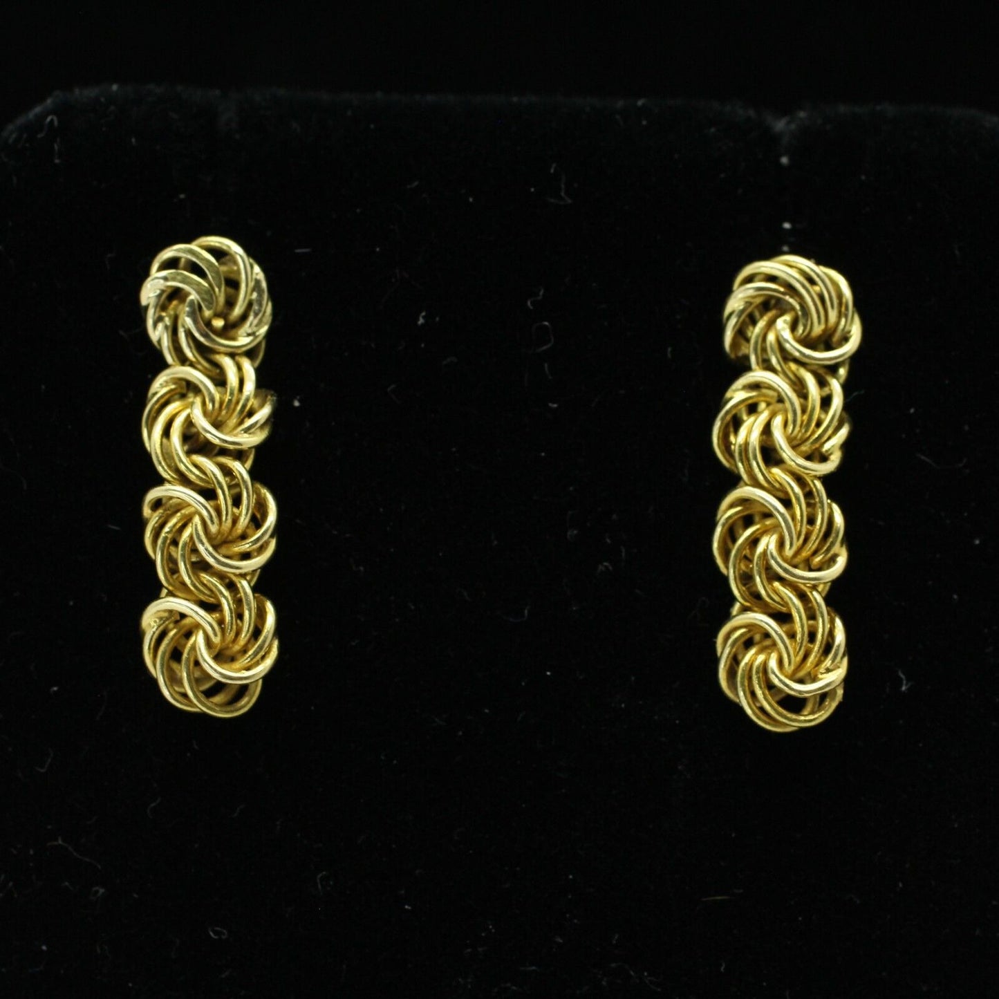 14k Yellow Gold Unique Chino Link Dangling Stud Earrings