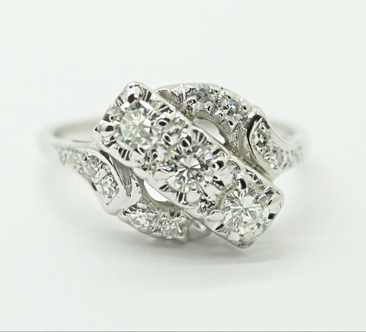 Three Stone Victorian Style Diamond Ring 0.57ctw 9us