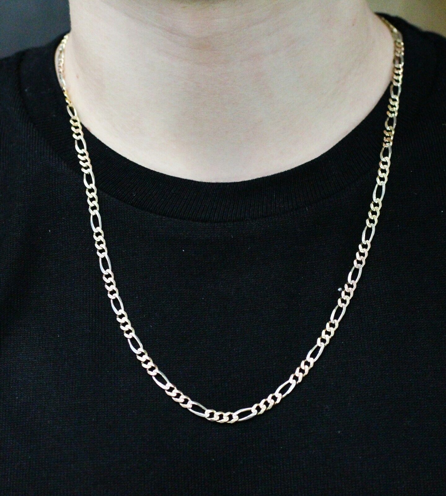 Unisex 14k Two-Tone Gold Figaro Chain Necklace in 24inch 19.7grs