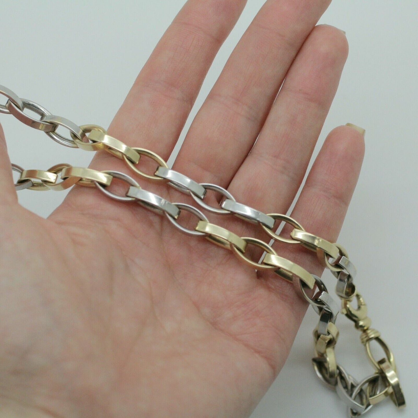 14k 2-Tone Yellow & White Gold Chain Rolo Oval Big Links Necklace 18inch