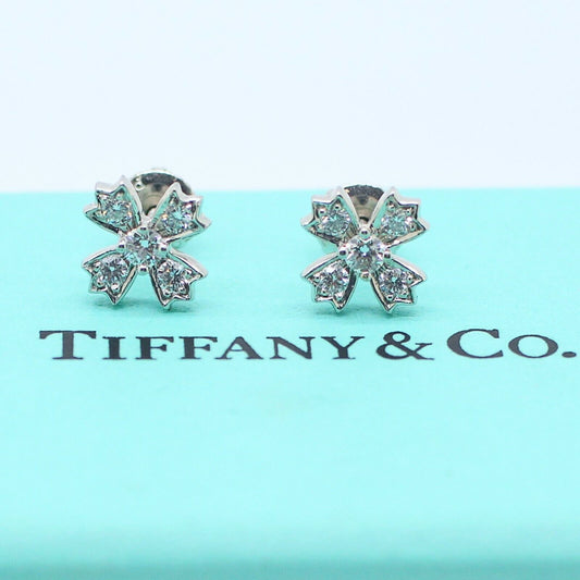 Authentic Tiffany Solitaire Diamond Floret Snowflake Stud Earrings in Platinum