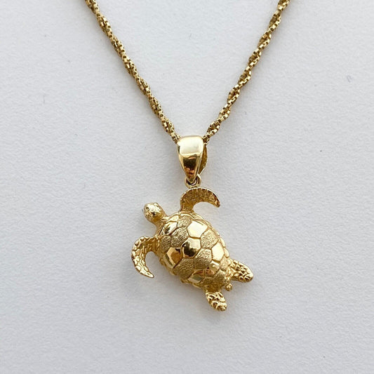 14k Yellow Gold Turtle Pendant With Chain