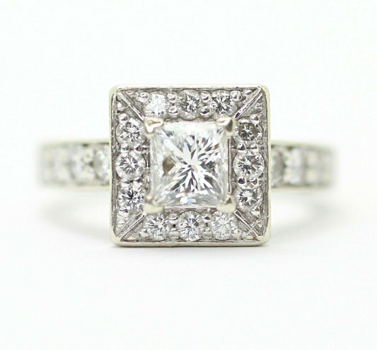 Leo Princess Cut Diamonds Halo Engagement Ring in 10k White Gold 5.25us
