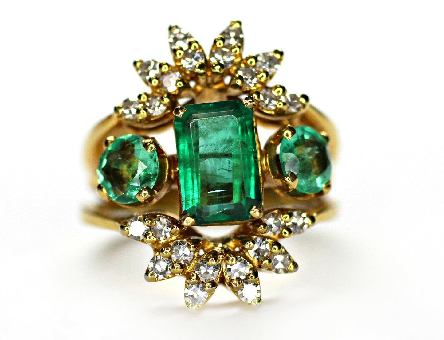 Vintage 14k White Gold Colombian Emerald & Diamond Ring 2.50ctw