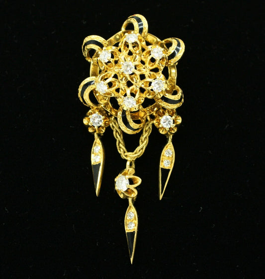 18k Yellow Gold Flower With Diamond Brooch/Pin/Pendant 9.00grs