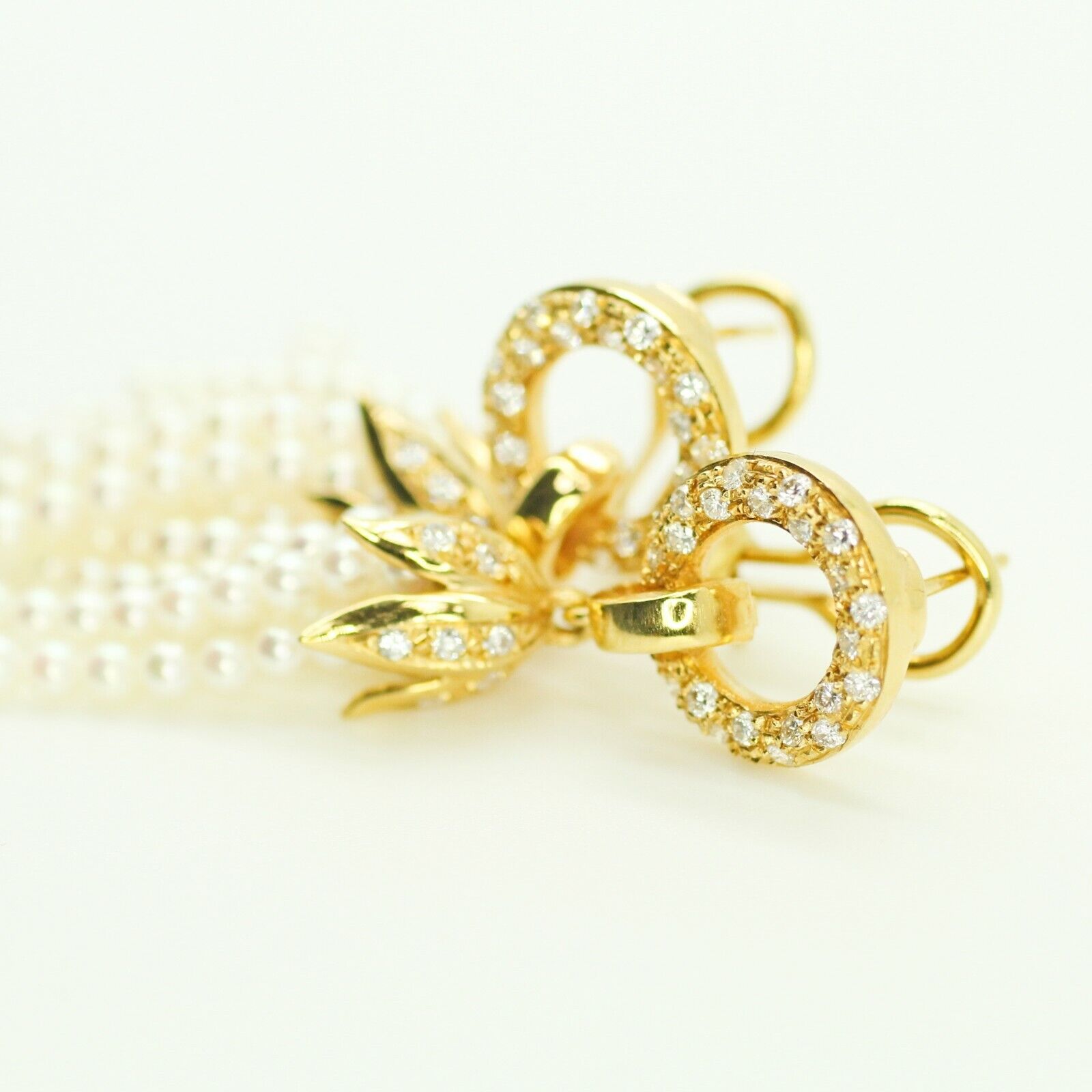 Pearl Tassel Earrings With Diamonds in 18k Yellow Gold