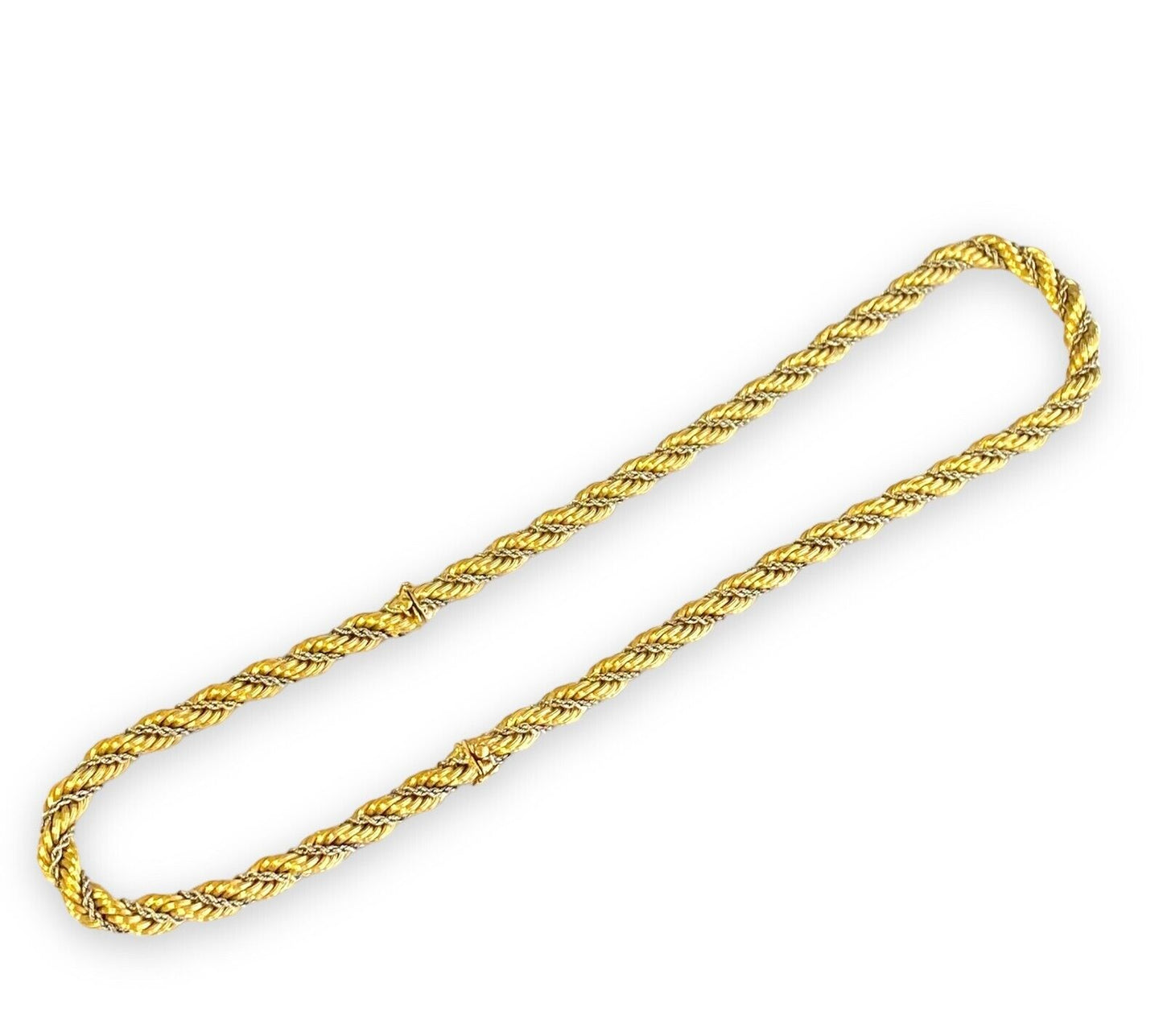 Rope Chain Necklace and Bracelet in 18k 2 Tone Yellow and White Gold