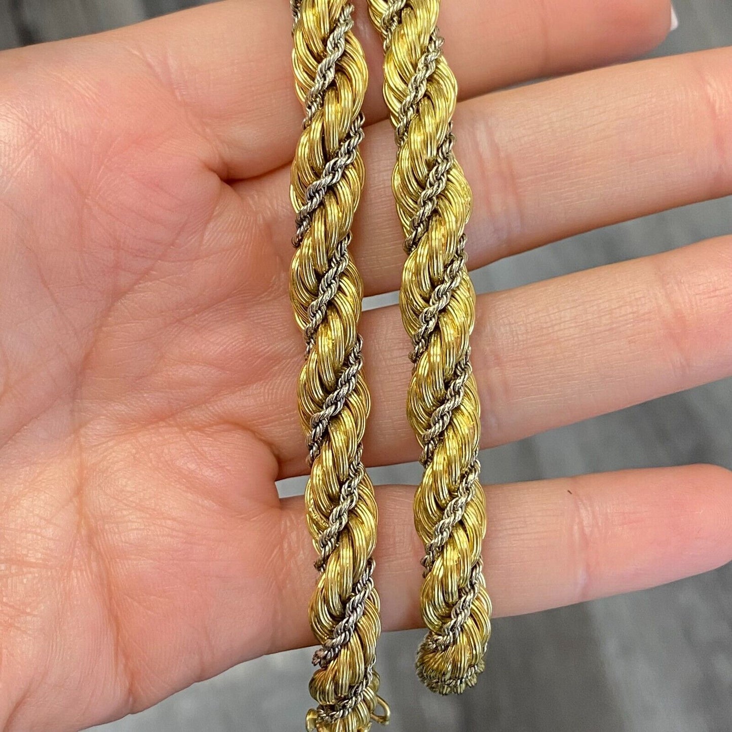 Rope Chain Necklace and Bracelet in 18k 2 Tone Yellow and White Gold