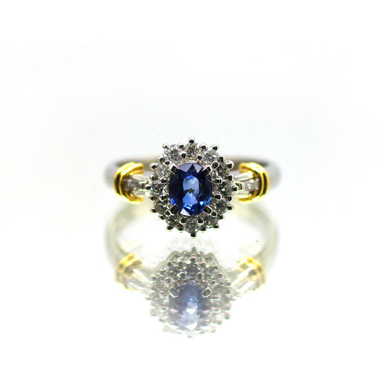 Sapphire and Diamonds Halo Platinum Pt900 Ring 6.25us