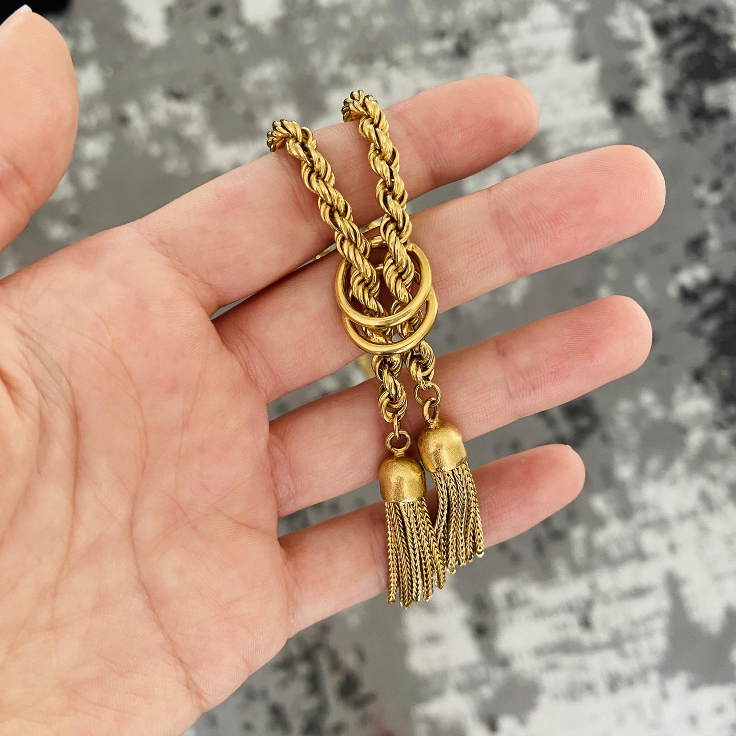 Vintage Rope Necklace With Tassels 31.78G Yellow Gold 18K Italy