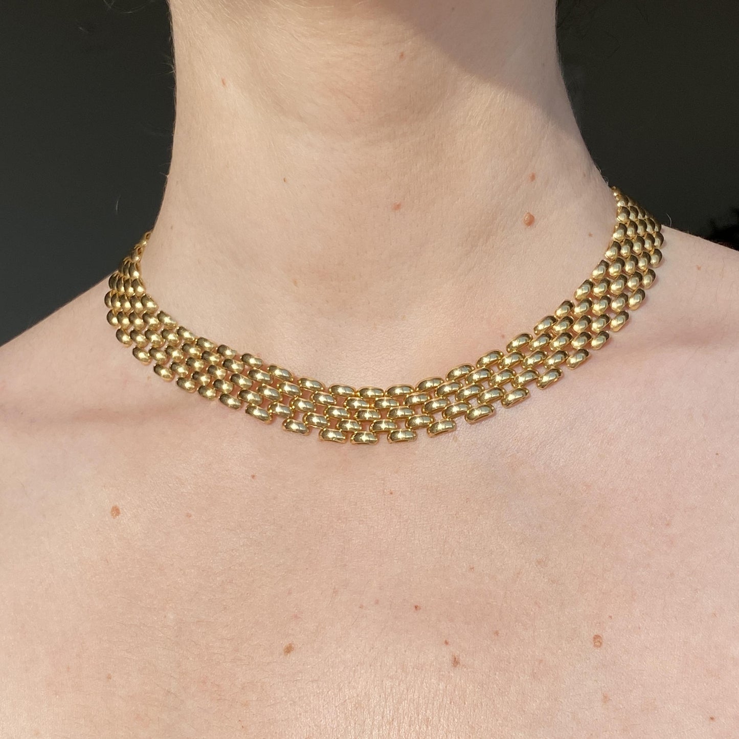 18K Choker Panther Chain Necklace Yellow Gold 58G Italy