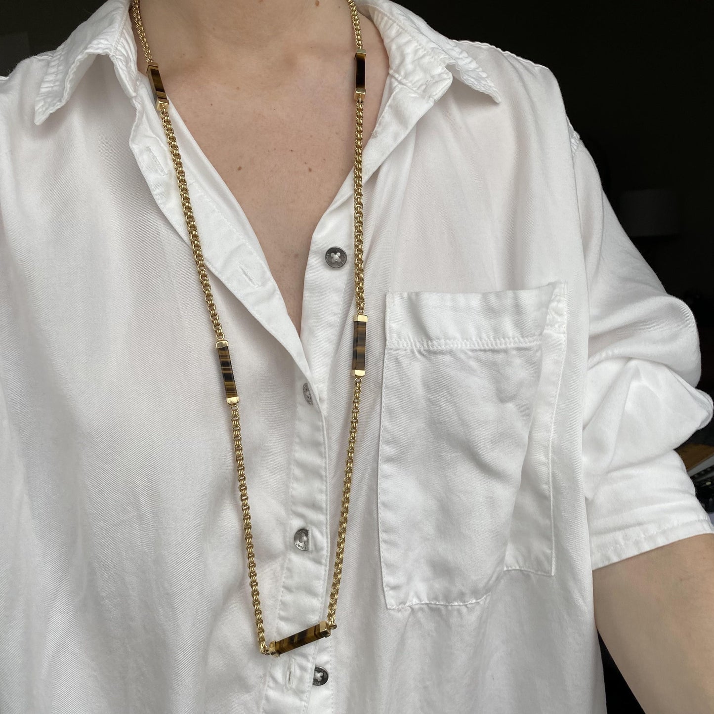 Yellow Gold 14K Chain Necklace With Cat's Eye Stones 43.75G Germany