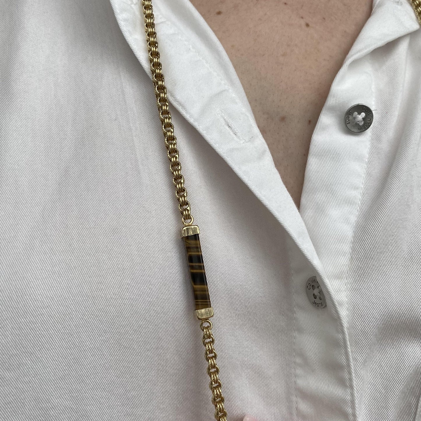 Yellow Gold 14K Chain Necklace With Cat's Eye Stones 43.75G Germany