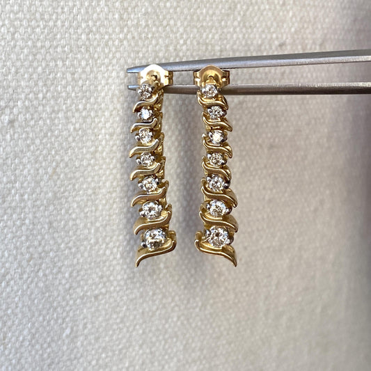 0.90 Ctw Diamond Earrings 14K Yellow Gold 6.79G