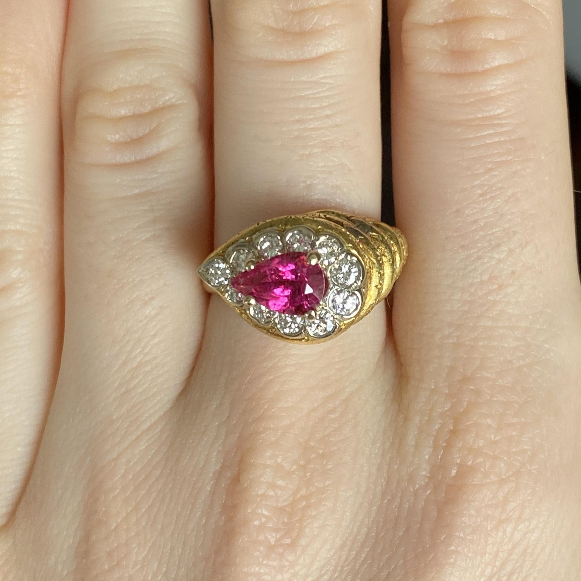1.50ctw Pink Turmaline & Diamonds Ring 18K Yellow Gold 8.44G Italy