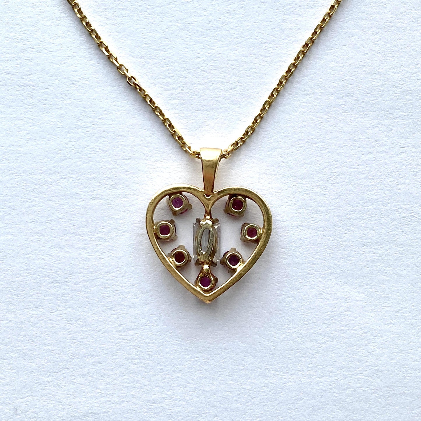 0.60ctw Heart Necklace Diamond & Ruby 14K Yellow Gold 4.0G
