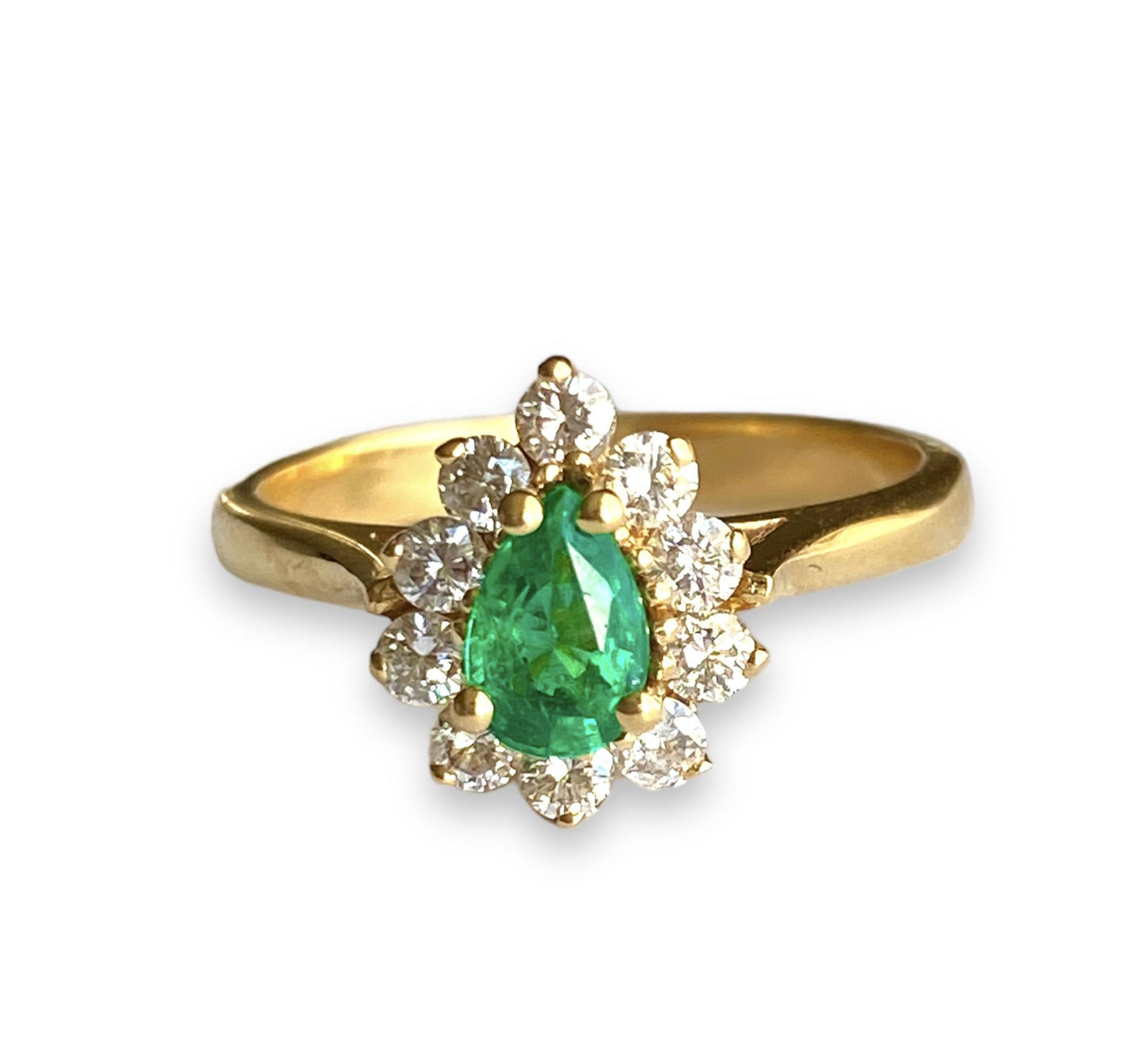 0.30Ct Emerald Columbia & 0.50Ct Diamond Ring 18K Yellow Gold 3.46G