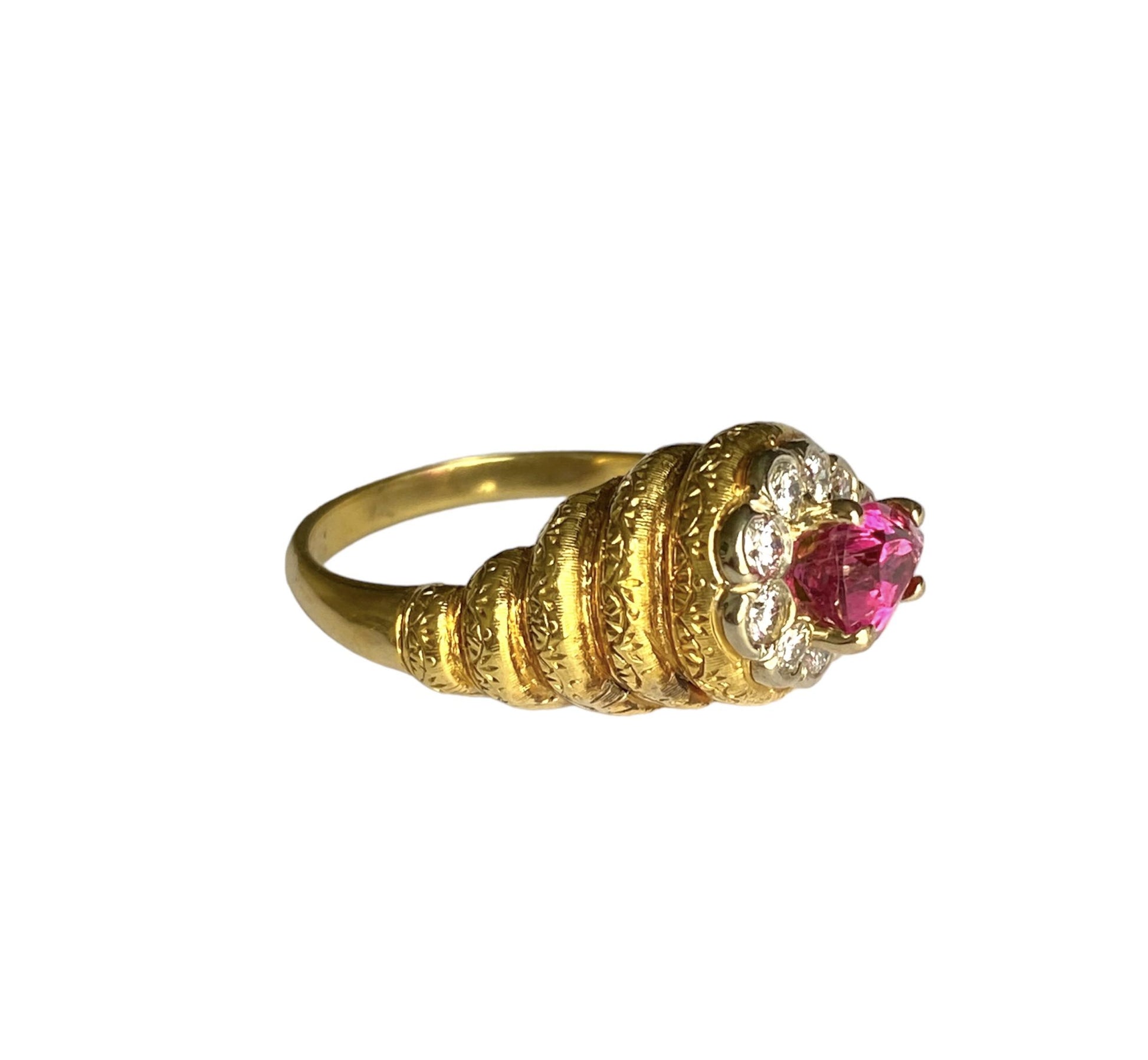 1.50ctw Pink Turmaline & Diamonds Ring 18K Yellow Gold 8.44G Italy