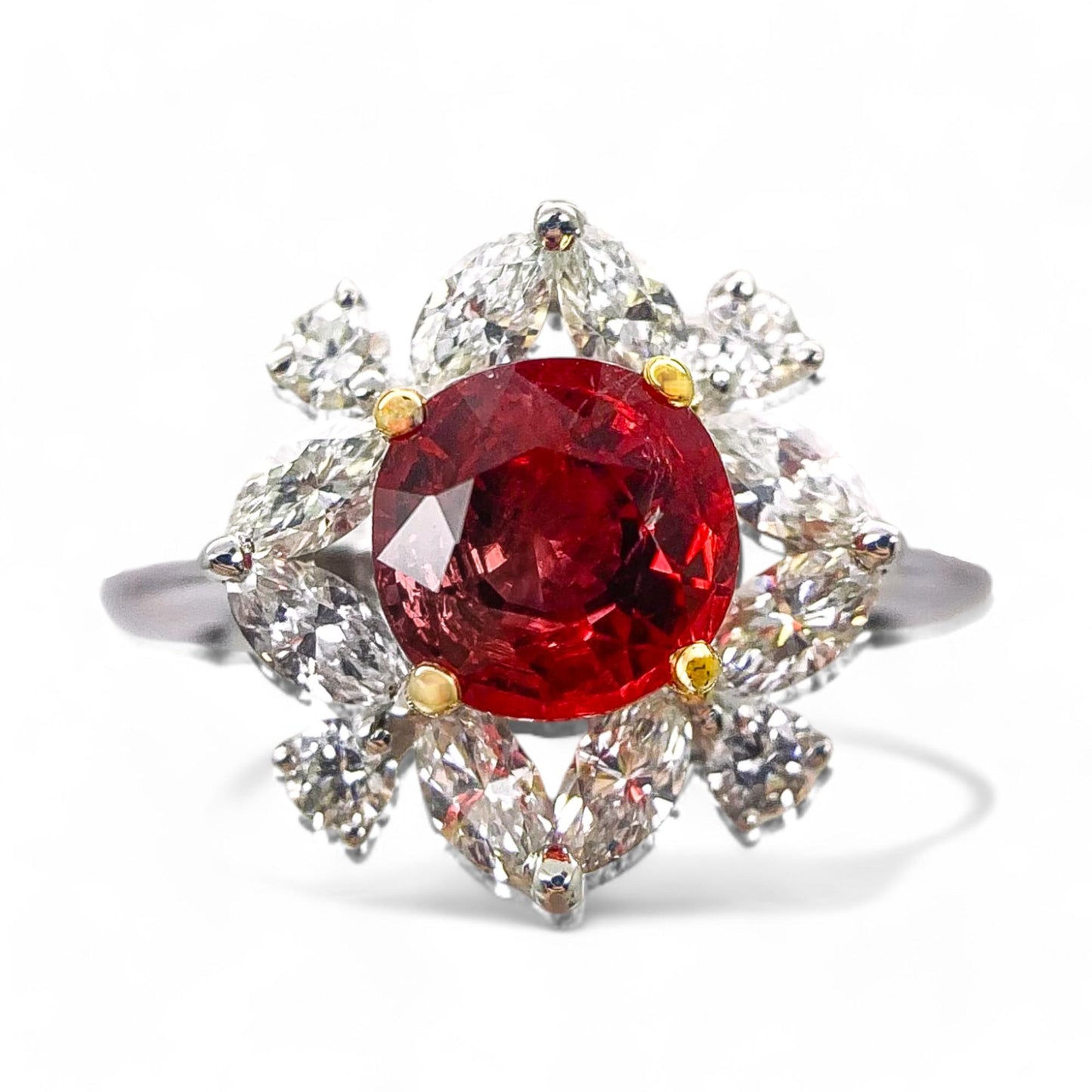 1.57 ct Red Spinel & 1.0 cttw White Diamond Ring in 18K White Gold 6.25US 5.5g