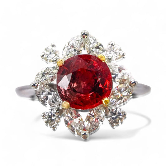 1.57 ct Red Spinel & 1.0 cttw White Diamond Ring in 18K White Gold 6.25US 5.5g