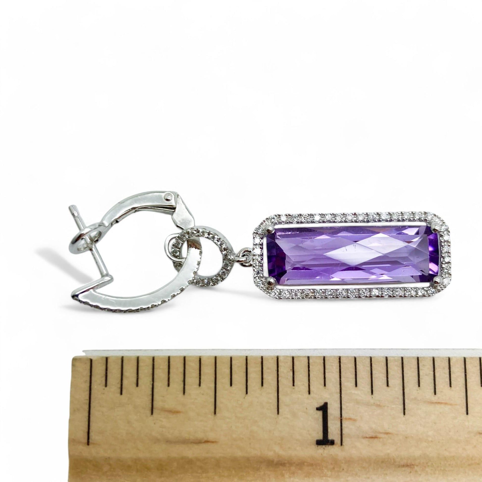 7.96 cttw Amethyst & 0.52 cttw Diamond Drop Earrings in 18K White Gold 7.1g