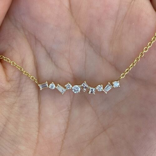 14k Yellow Gold 0.41 CTW Multi Shape Diamond Necklace Adjustable 18-19"