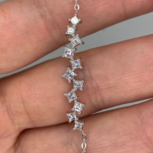 14k White Gold 0.59 CTW Carre Cut Square Diamond Bracelet Adjustable 6-7inch