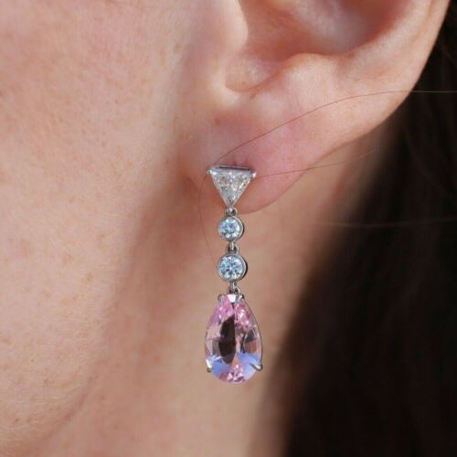 14k White Gold Morganite Diamond Drop Earrings 6.17ctw