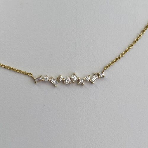 14k Yellow Gold 0.41 CTW Multi Shape Diamond Necklace Adjustable 18-19"