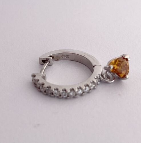 14k White Gold Diamond 0.5 Inch Hoop Earrings With Orange Heart Cut Diamond