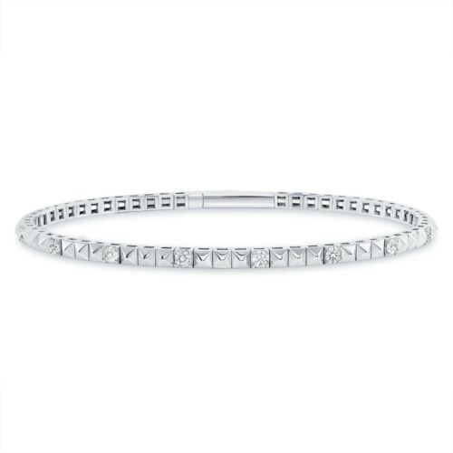 14k White Gold Diamond Pyramid Stud Flexible Bangle Bracelet 0.90ctw