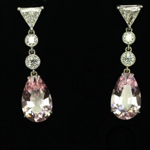 14k White Gold Morganite Diamond Drop Earrings 6.17ctw