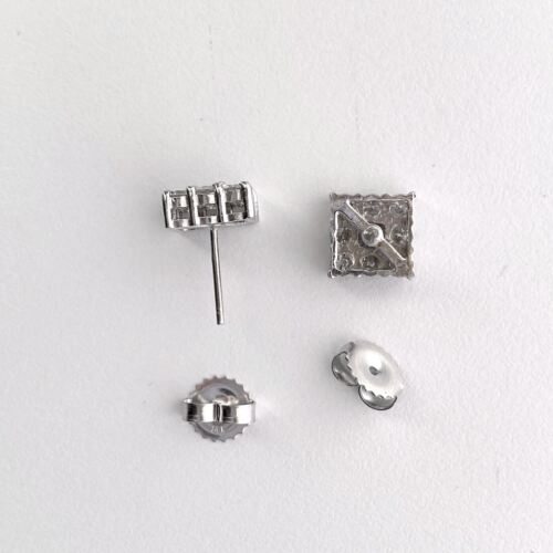 14k White Gold Diamond Cluster Square Stud Earrings 1.58 CTTW