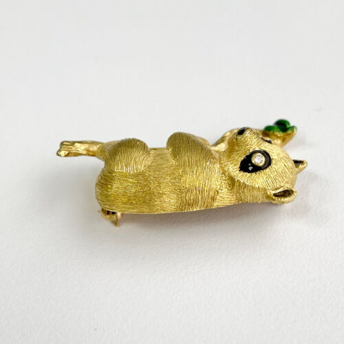 18k Yellow Gold Panda Diamond & Enamel Brooch