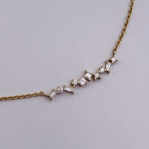 14k Yellow Gold 0.41 CTW Multi Shape Diamond Necklace Adjustable 18-19"