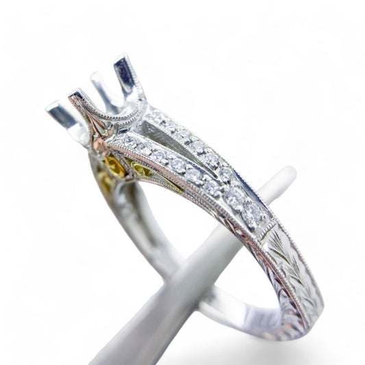 0.34 cttw White Diamond Semi Mount Ring Platinum & 18K Yellow Gold 6.5 US 8.6g