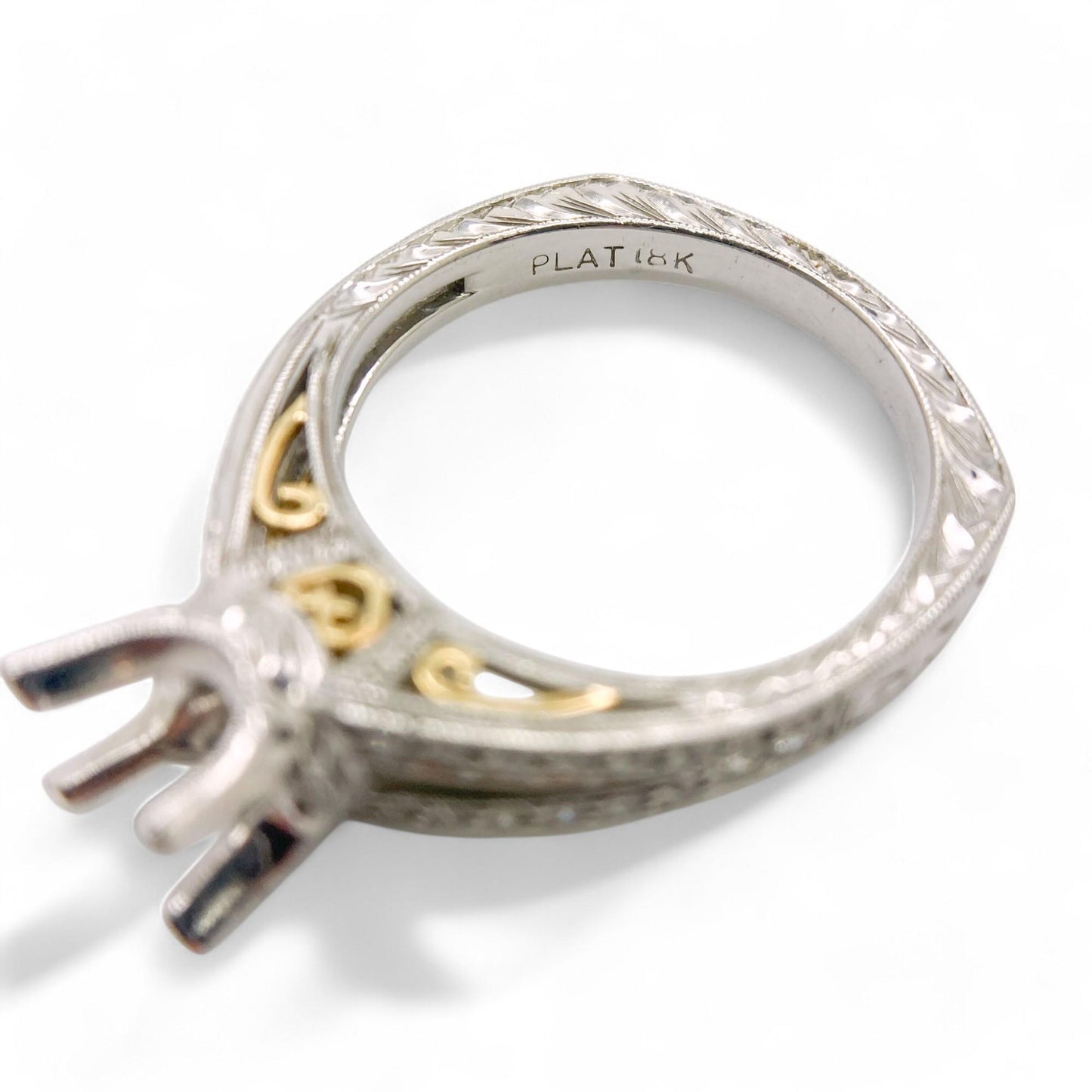 0.34 cttw White Diamond Semi Mount Ring Platinum & 18K Yellow Gold 6.5 US 8.6g