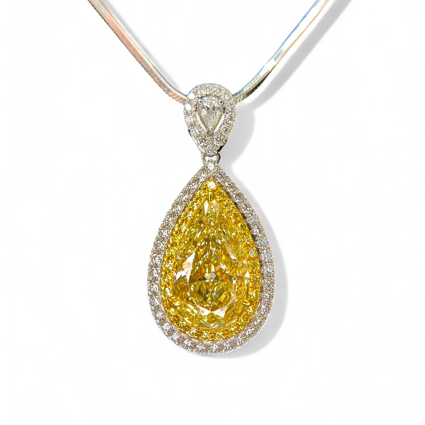 3.62ctw Fancy Yellow Pear Shape Diamond Pendant Necklace in 18K Gold EGLUSA