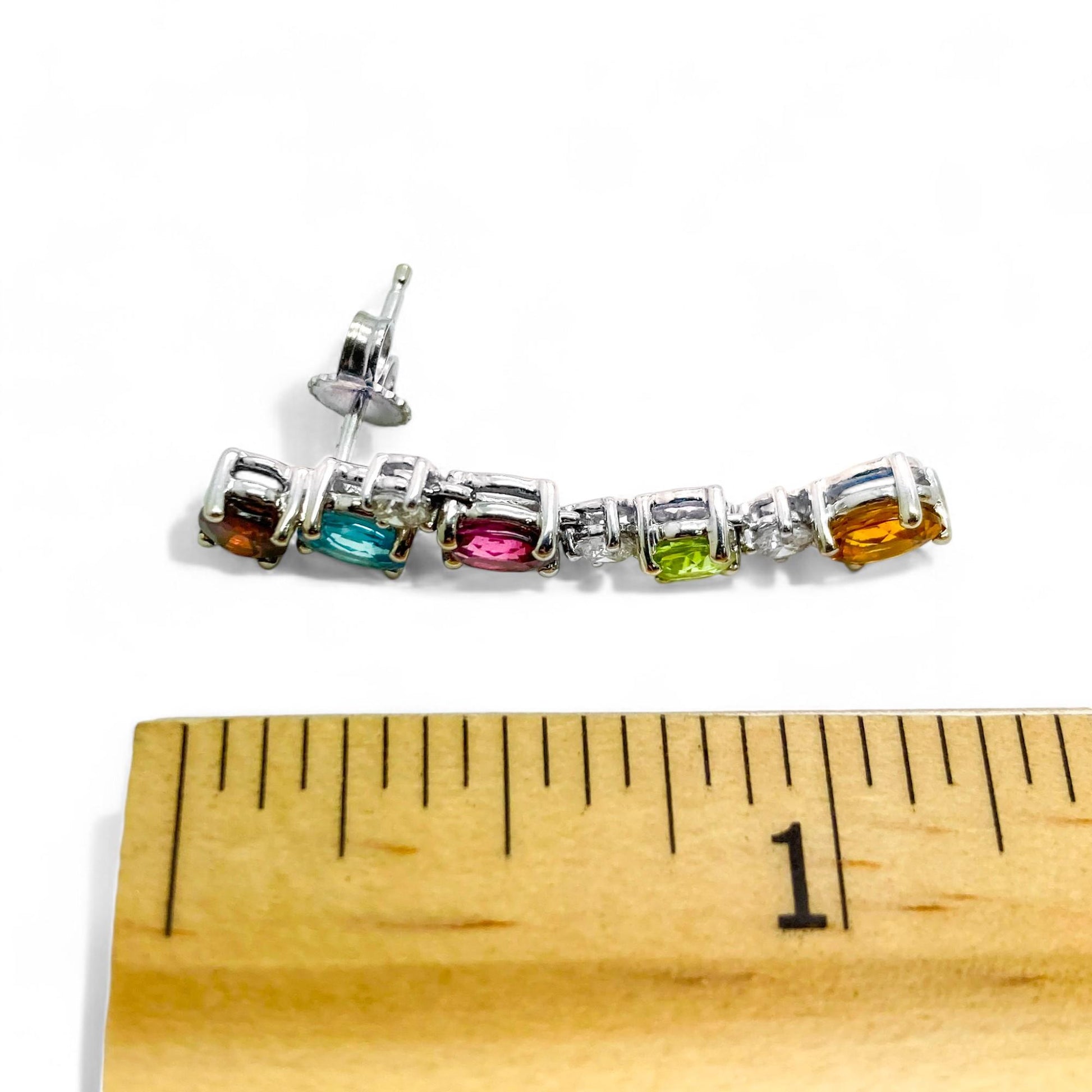 4.7 cttw Colored Stones & 0.48 cttw Diamond Dangling Earrings in 18K White Gold