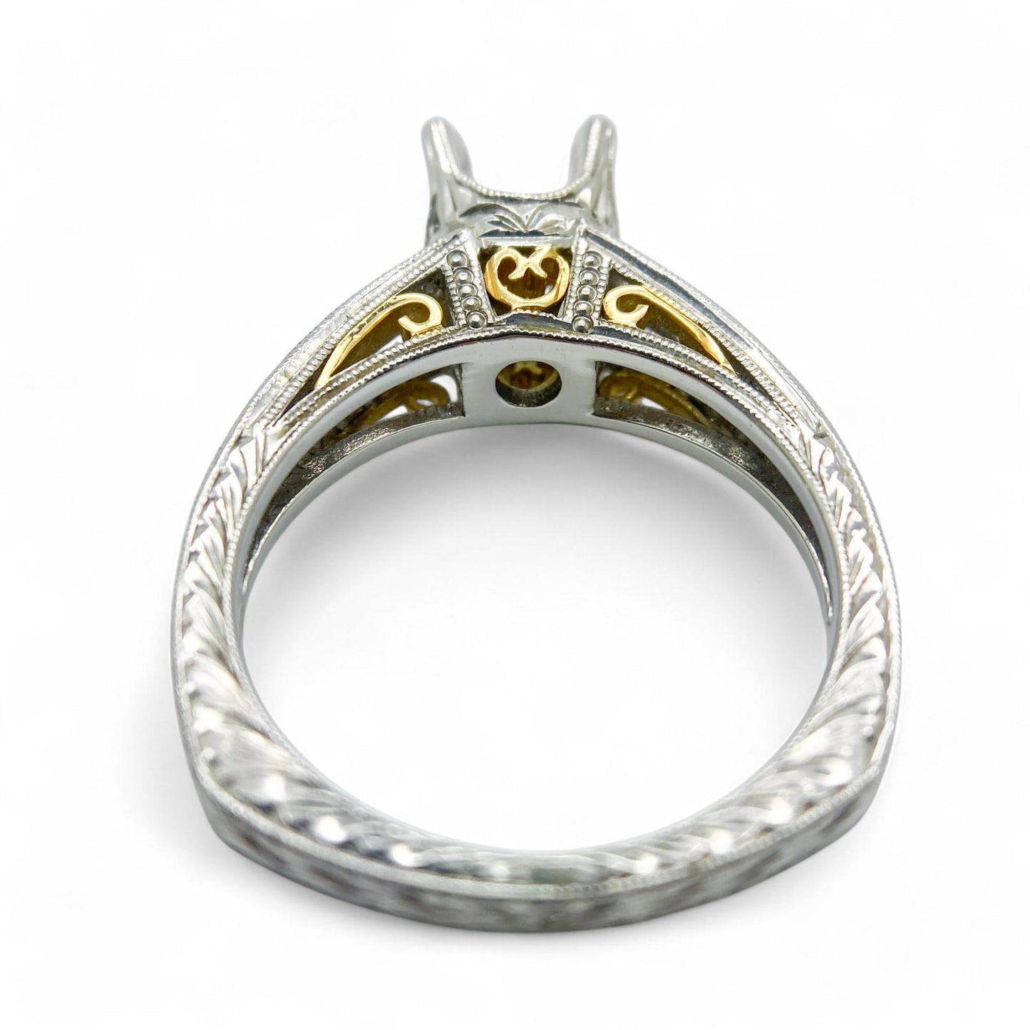 0.34 cttw White Diamond Semi Mount Ring Platinum & 18K Yellow Gold 6.5 US 8.6g