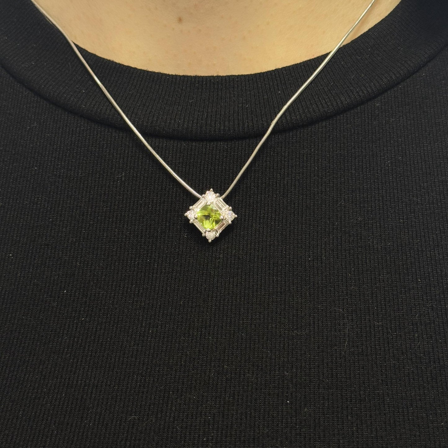 0.70 ct Peridot & 0.84 cttw Diamond Pendant Necklace in 18K White Gold 5.9g