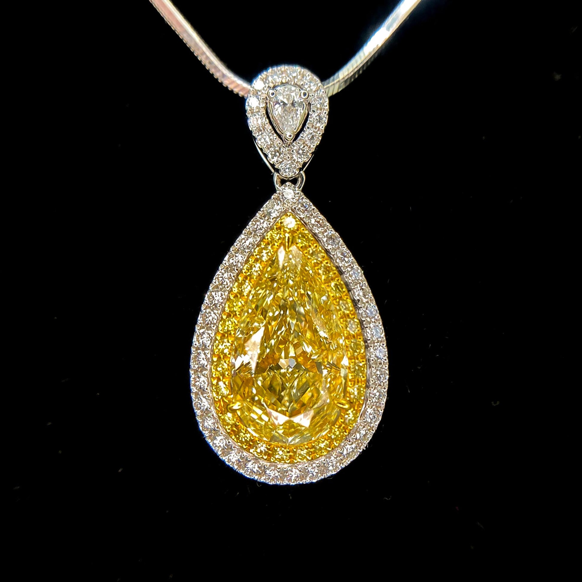 3.62ctw Fancy Yellow Pear Shape Diamond Pendant Necklace in 18K Gold EGLUSA