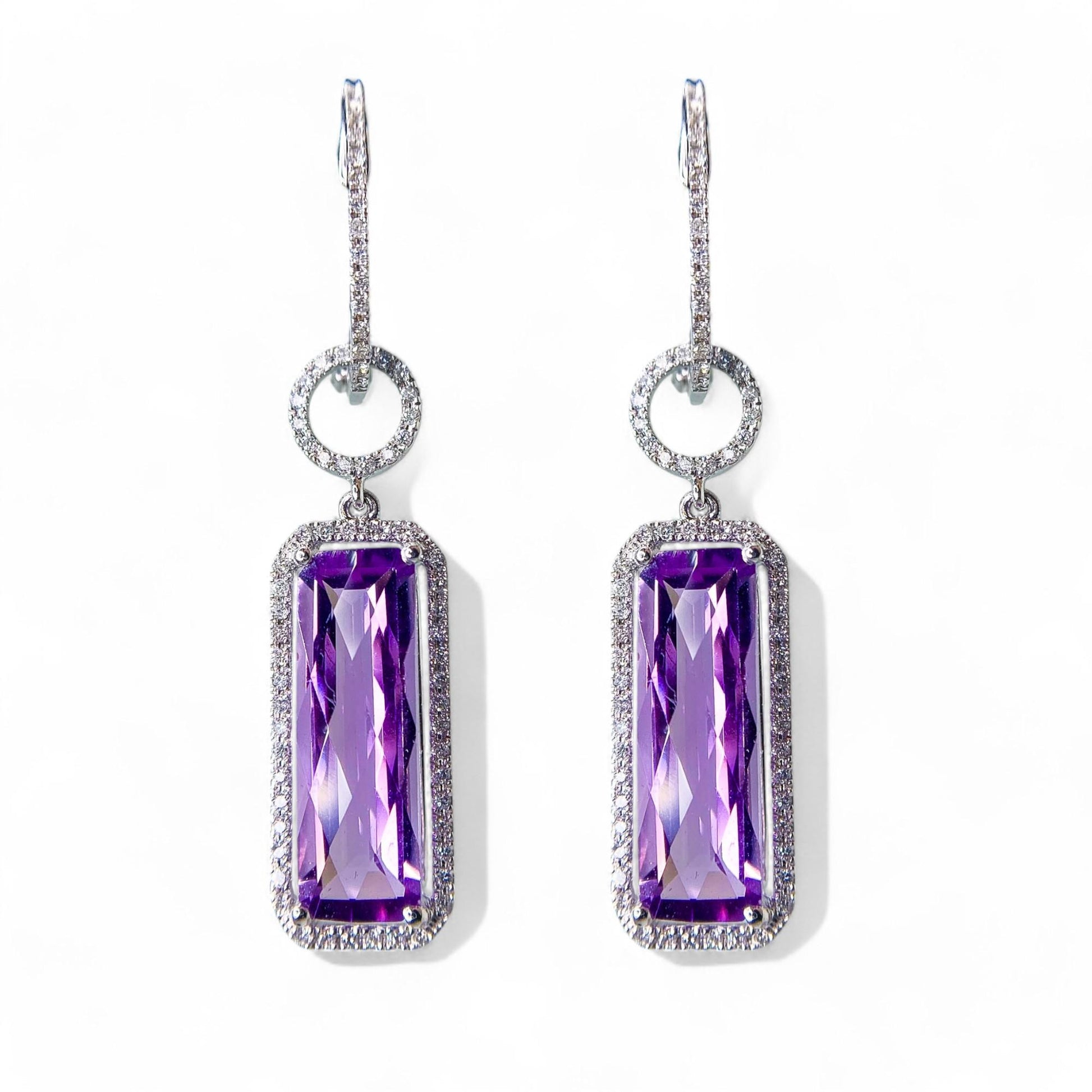 7.96 cttw Amethyst & 0.52 cttw Diamond Drop Earrings in 18K White Gold 7.1g