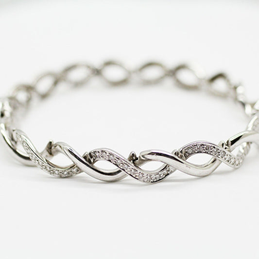 18k White Gold Twisted Diamond Bracelet 0.89ctw 7"