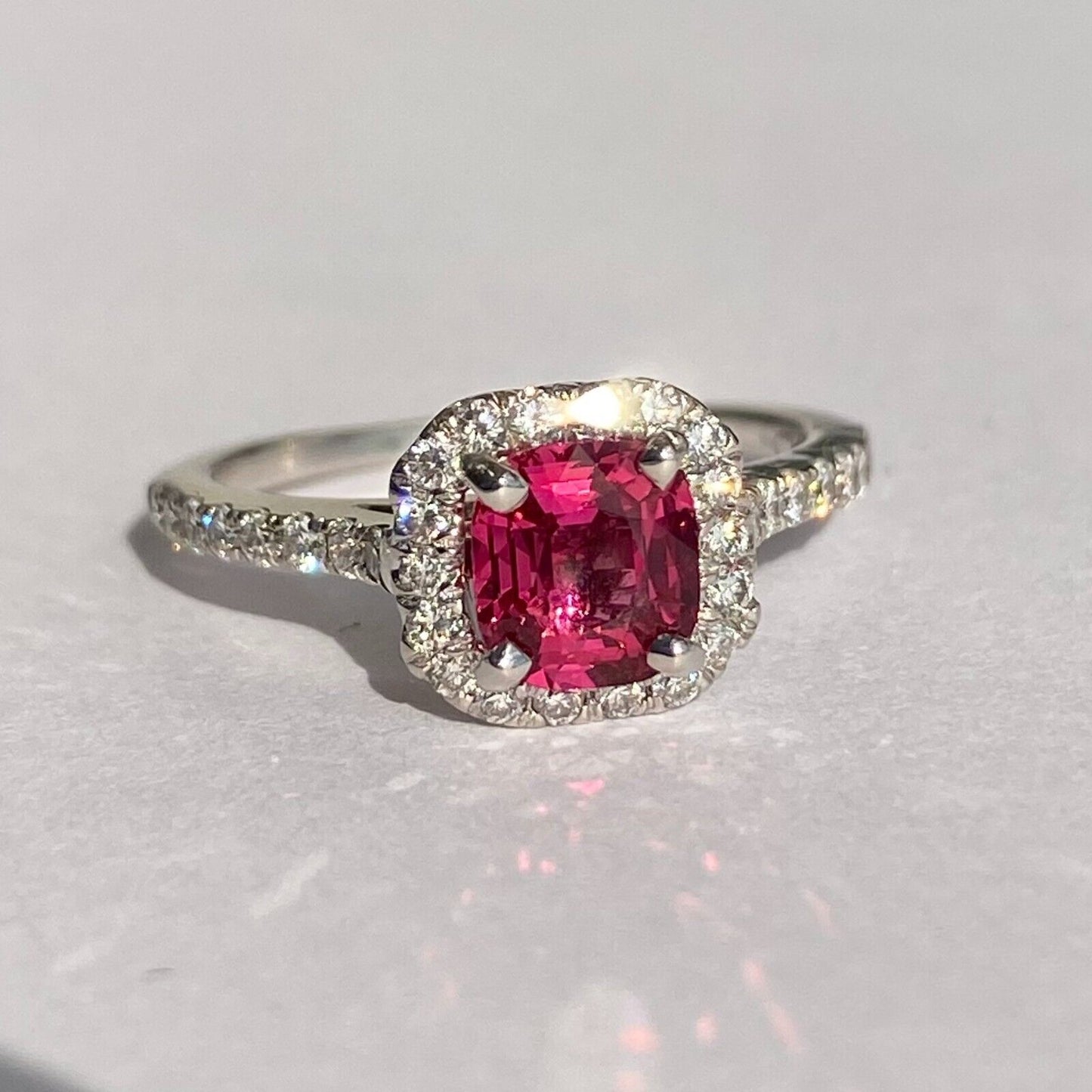 18k Gold 1ct Jedi (Pinkish-Red) Burma Spinel & 0.45ctw Diamond Halo Ring  6us