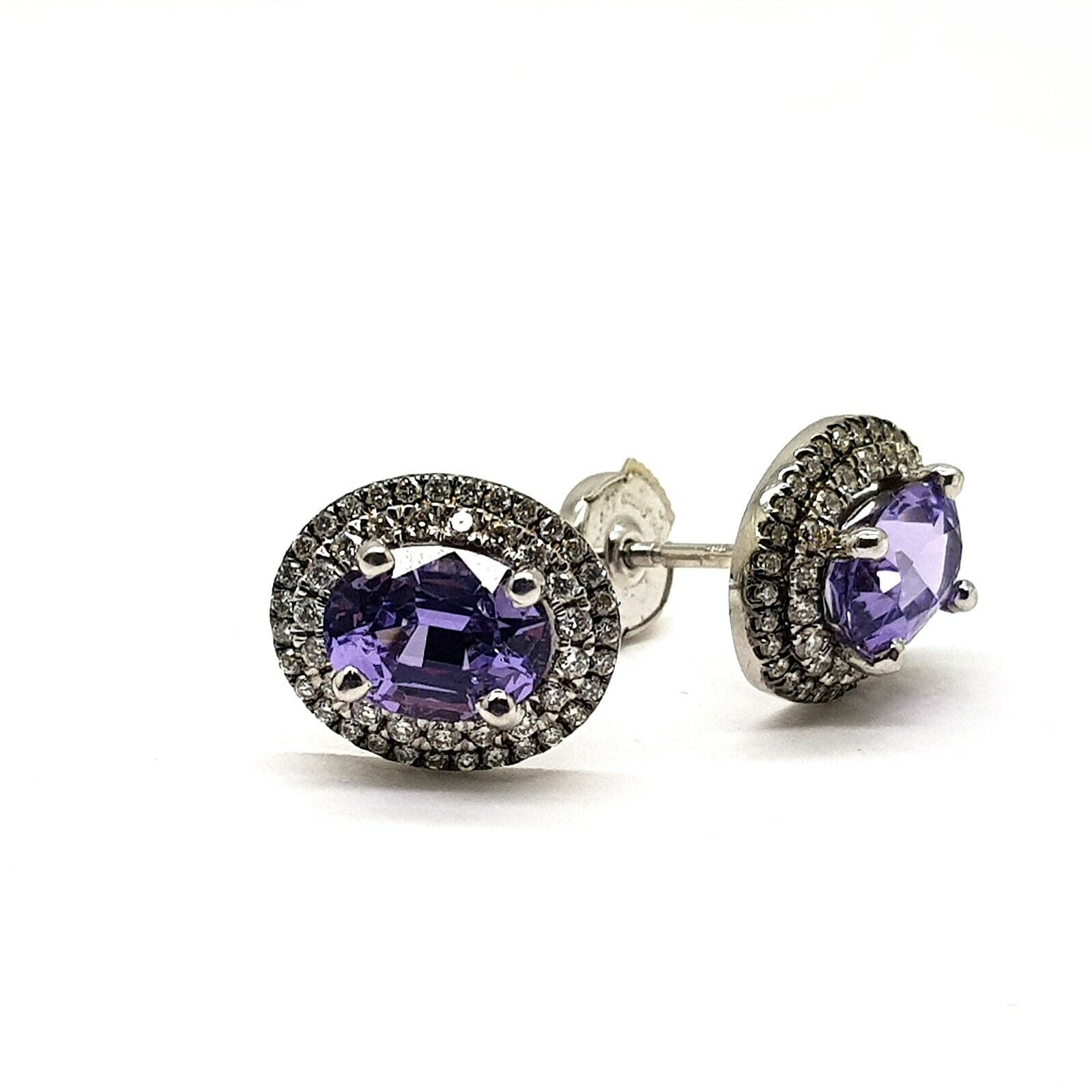 14k White Gold Lavender Spinel 3.98ctw And Diamonds 0.65ctw Earrings