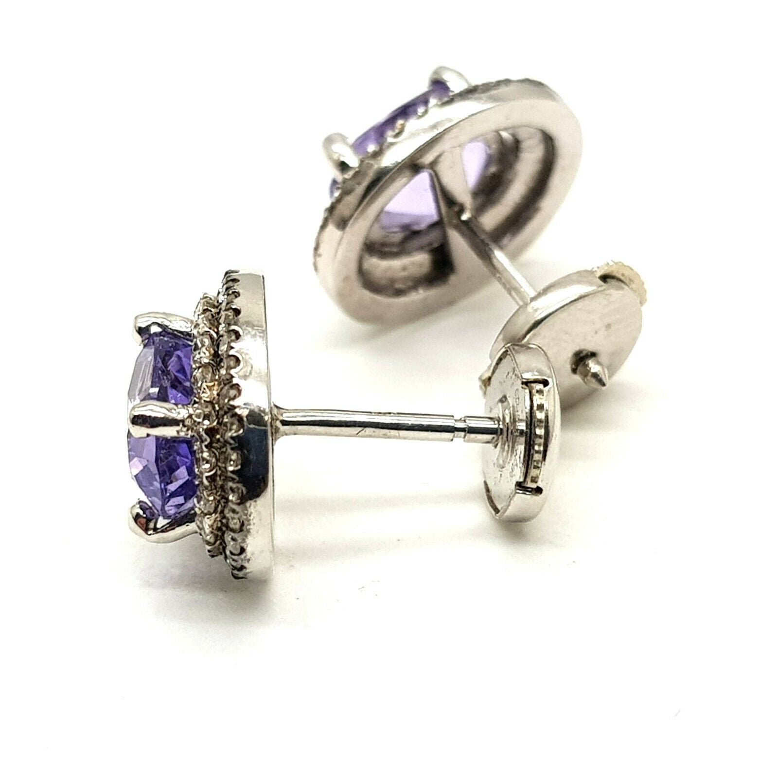 14k White Gold Lavender Spinel 3.98ctw And Diamonds 0.65ctw Earrings